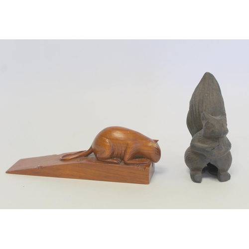 393 - Wooden door wedge in the form of a mouse on a block of cheese, 20cm long and a cast iron figure of a... 