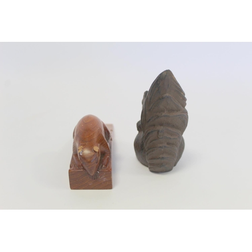 393 - Wooden door wedge in the form of a mouse on a block of cheese, 20cm long and a cast iron figure of a... 