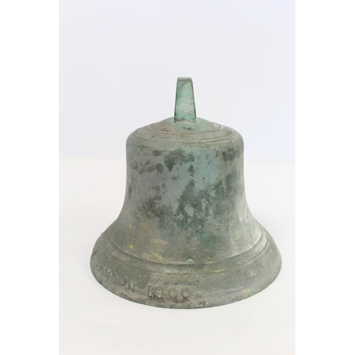 401 - Victorian large bronze bell by J. Warner & Sons Ltd., London, dated 1900, lacking clapper. 28cm ... 