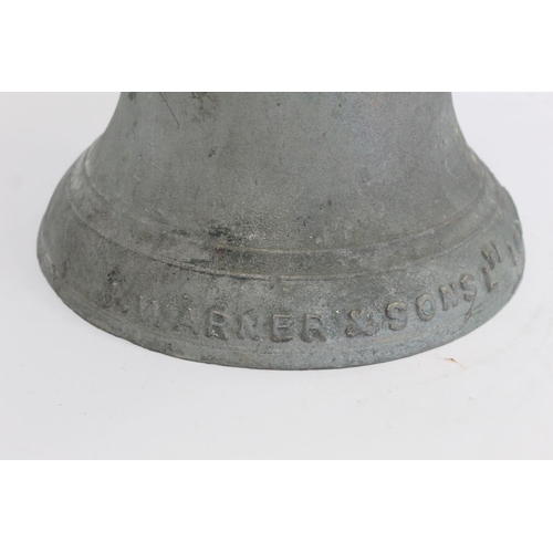 401 - Victorian large bronze bell by J. Warner & Sons Ltd., London, dated 1900, lacking clapper. 28cm ... 