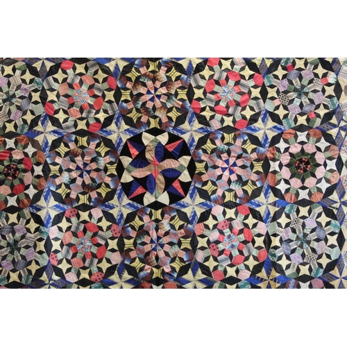 413 - Exceptionally fine and large antique pieced mosaic patchwork quilt, probably American, worked in pol... 