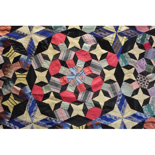 413 - Exceptionally fine and large antique pieced mosaic patchwork quilt, probably American, worked in pol... 