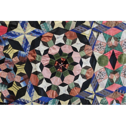 413 - Exceptionally fine and large antique pieced mosaic patchwork quilt, probably American, worked in pol... 