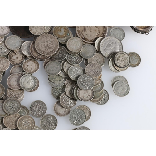 489 - Quantity of, mainly UK, coins to include Victorian half crowns, threepence, and some continental and... 