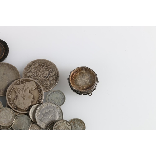 489 - Quantity of, mainly UK, coins to include Victorian half crowns, threepence, and some continental and... 