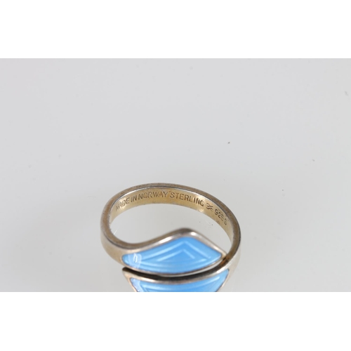 507 - Norwegian silver and enamel dress ring by Aksel Holmsen of Sandefjord stamped 'Made in Norway Sterli... 