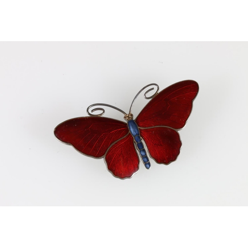 508 - Norwegian silver and enamel butterfly brooch by Marius Hammer (1847-1927) of Bergen, stamped 'Sterli... 