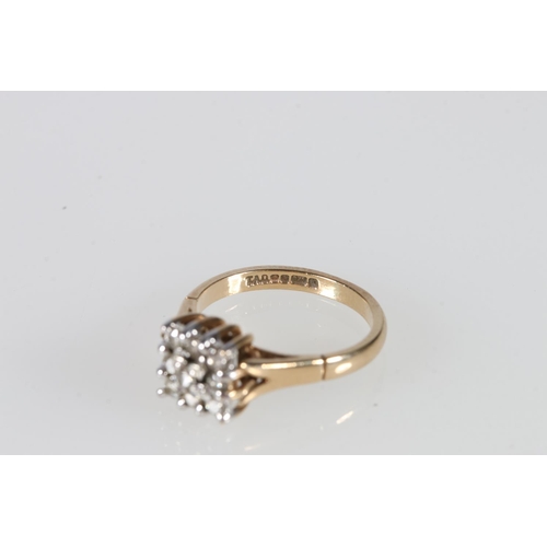 525 - 9ct gold nine-stone diamond dress ring, the diamonds in the form of a 3 x 3 matrix, makers marks 'TA... 