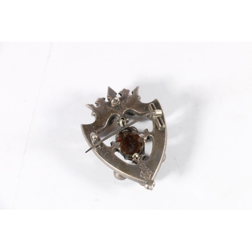 584 - Scottish Victorian silver Luckenbooth type brooch of shield shape with central faceted citrine surro... 