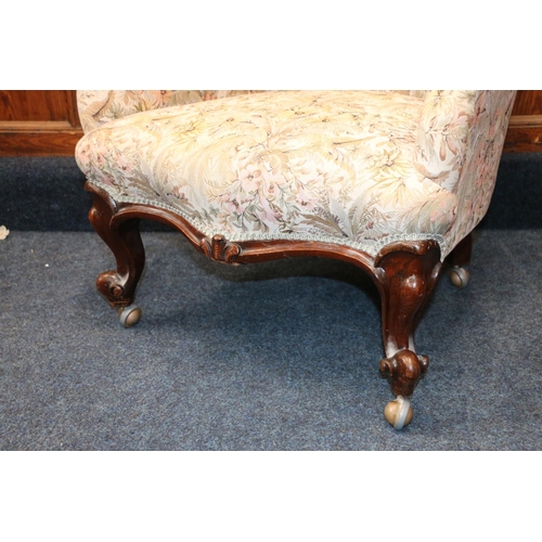 625 - Victorian library chair, in later foliate upholstery, on moulded front supports, terminating in cast... 