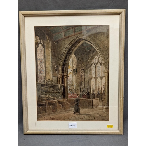 404 - CHARLES PYNE, church interior, watercolour, signed 'Chas Pyne' and dated 1911 lower left, 36cm x 28c... 