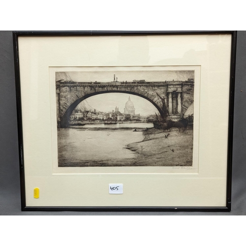 405 - STEWART ROBERTSON, Waterloo Bridge, etching, pencil signed lower right and initialled to the plate, ... 