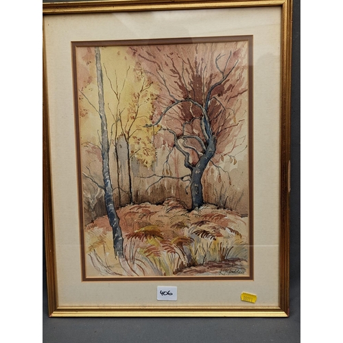 406 - R J GODDEN, woodlands, watercolour, signed lower right, 35cm x 25cm, frame 48cm x 37cm.