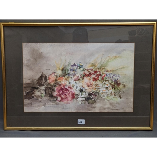 422 - W DONALDSON of Grangemouth, still life of flowers, watercolour, signed lower right, 30cm x 48cm.