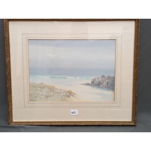 423 - FREDERICK JOHN WIDGERY (1861-1942), Cornwall Coast, watercolour and oil on paper, signed lower left,... 