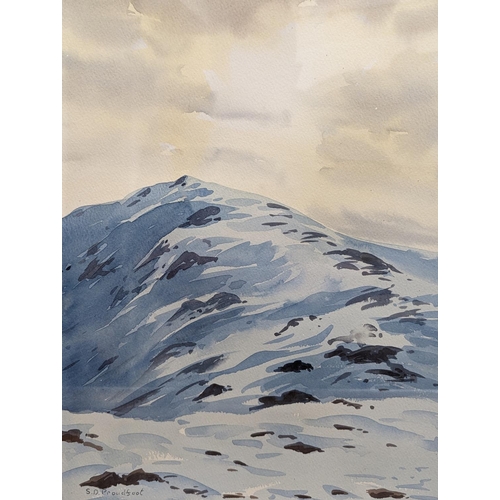 424 - STEVEN PROUDFOOT of Scotlandwell (Scottish 20th Century), Winter Sun Beinn Udlamain Drumochter, wate... 