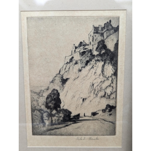 450 - ROBERT HOUSTON, Stirling Castle, etching, pencil signed lower right, 13cm x 10cm. Two FEATHERSTONE R... 