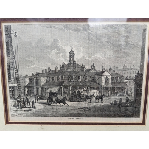 457 - 19th century steel engraving of Oxford Market, 14cm x 20cm. A Royal Scots print 'The Recent Disturba... 