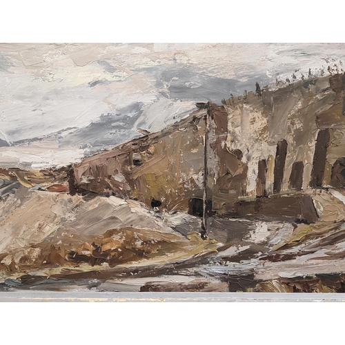 409 - ROBERT F WEBSTER, Limeworks Esperston, acrylic on board, unsigned, 39cm x 75cm. Royal Scottish Acade... 