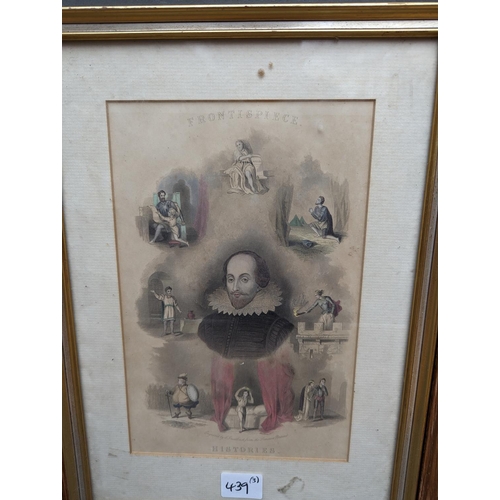 439 - G GREATBACH, Shakespeare Histories engraving, 24cm x 15cm and a pair of French prints. (3)