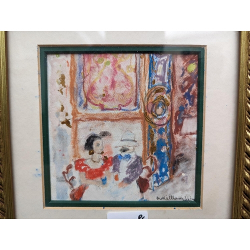 445 - MOLLIE MARCELLINO, two interior scenes Caffe Florian Venice, mixed medias, 11cm x 11cm, frames 22cm ... 