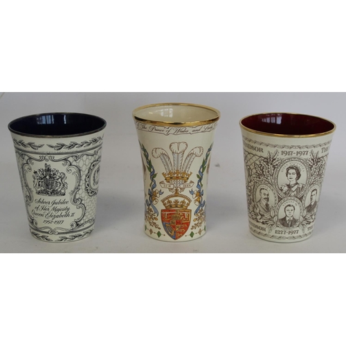 309 - Two Halcyon Days Bilston enamel commemorative beakers for the Queen's Silver Jubilee 1977 and the Di... 