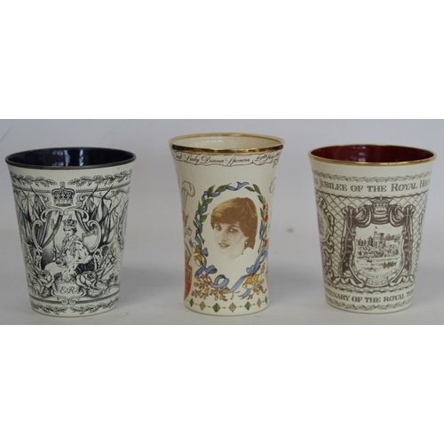 309 - Two Halcyon Days Bilston enamel commemorative beakers for the Queen's Silver Jubilee 1977 and the Di... 