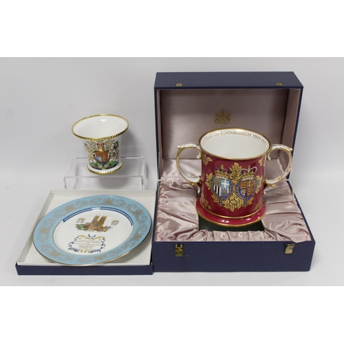 317 - Large Spode commemorative bone china loving cup for the Silver Wedding of The Queen and Duke of Edin... 