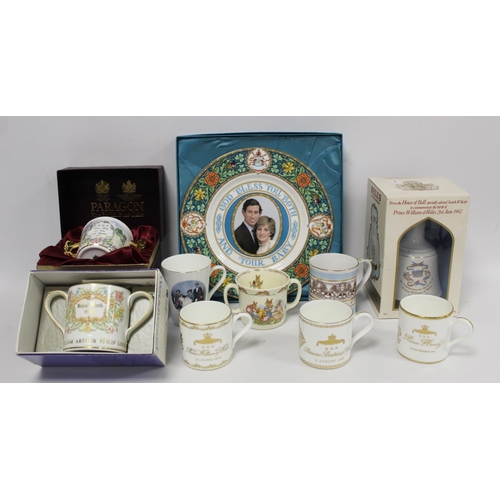 319 - Ten items of commemorative ware for Royal births including Prince William, Prince Henry (Harry) and ... 