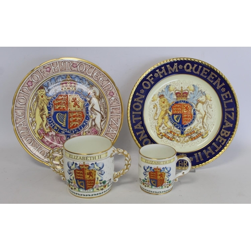 322 - Two Paragon commemorative plates for the Coronation of Elizabeth II 1953, each 27cm diam.; also a Fo... 