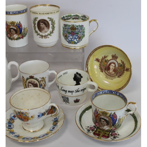 323 - Coronation of Elizabeth II 1953, a collection of various commemorative mugs, loving cups, dishes, et... 