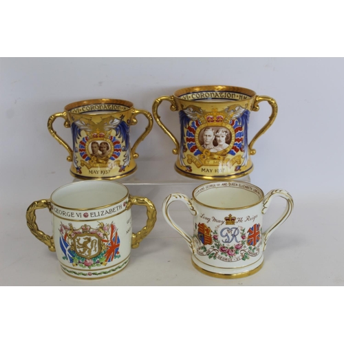 325 - Two Shelley commemorative twin handled loving cups for the Coronation of George VI and Queen Elizabe... 