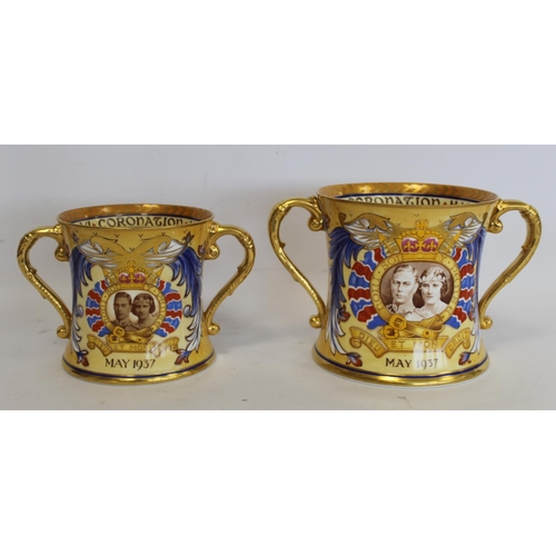 325 - Two Shelley commemorative twin handled loving cups for the Coronation of George VI and Queen Elizabe... 