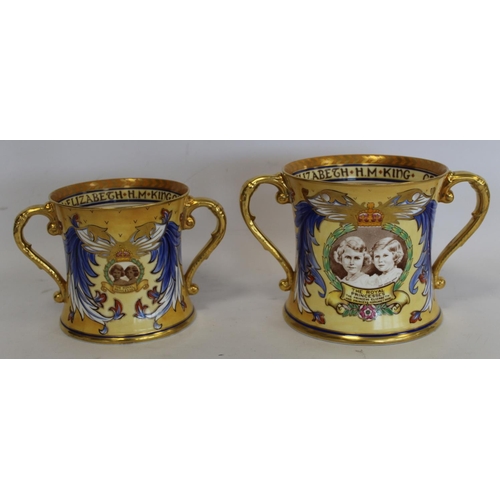 325 - Two Shelley commemorative twin handled loving cups for the Coronation of George VI and Queen Elizabe... 