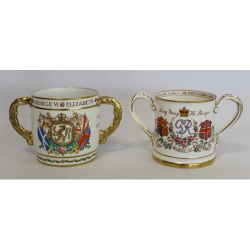 325 - Two Shelley commemorative twin handled loving cups for the Coronation of George VI and Queen Elizabe... 