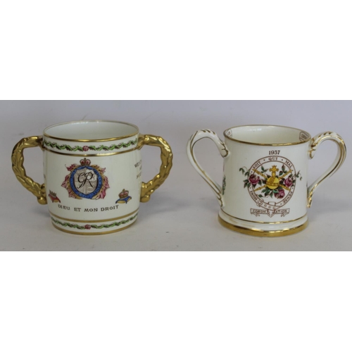 325 - Two Shelley commemorative twin handled loving cups for the Coronation of George VI and Queen Elizabe... 