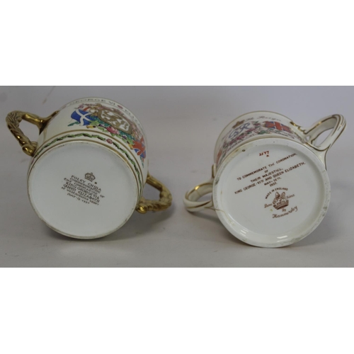 325 - Two Shelley commemorative twin handled loving cups for the Coronation of George VI and Queen Elizabe... 