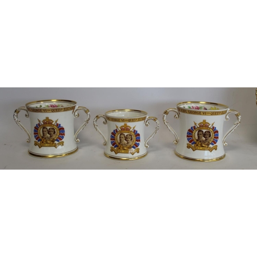 327 - Three Shelley commemorative loving cups for the Coronation of George VI and Queen Elizabeth 1937, 10... 