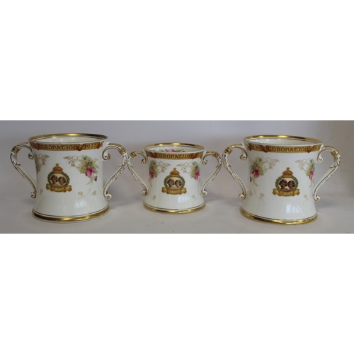 327 - Three Shelley commemorative loving cups for the Coronation of George VI and Queen Elizabeth 1937, 10... 