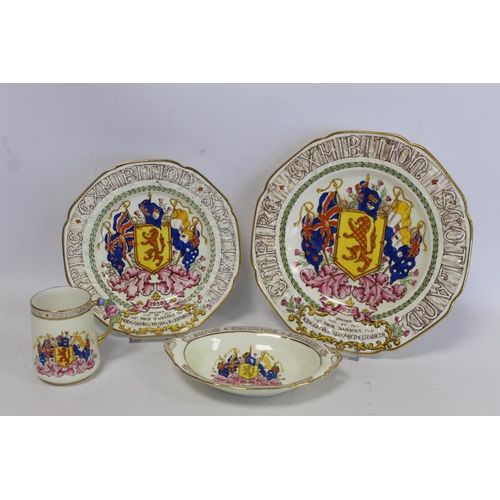 329 - Four pieces of Paragon commemorative ware china for the Scottish Empire Exhibition opened by King Ge... 