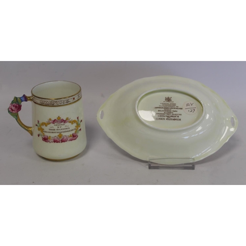 329 - Four pieces of Paragon commemorative ware china for the Scottish Empire Exhibition opened by King Ge... 