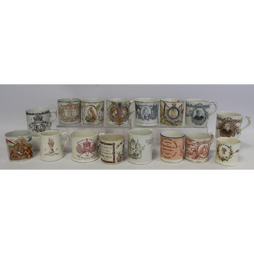 344 - Collection of sixteen commemorative mugs for the Jubilees of Queen Victoria 1887 and 1897, including... 