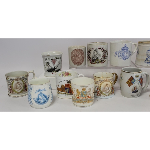 346 - Collection of sixteen commemorative mugs and a beaker for the Jubilees of Queen Victoria 1887 and 18... 