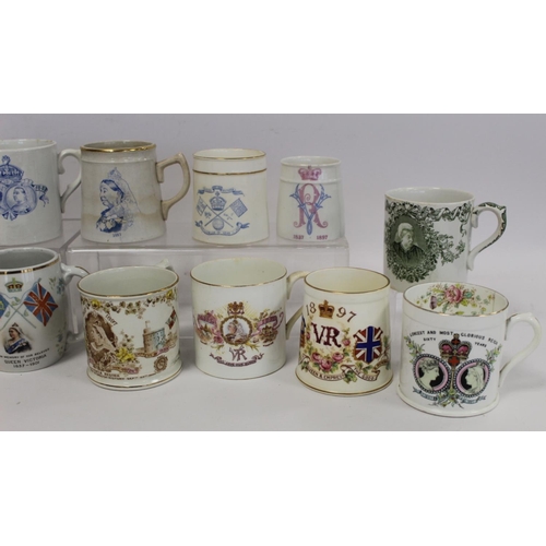 346 - Collection of sixteen commemorative mugs and a beaker for the Jubilees of Queen Victoria 1887 and 18... 