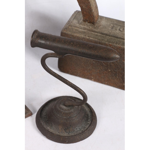 103 - Antique goffering iron, a T & C Clark & Co. of Wolverhampton coffee grinder, and an antique ... 