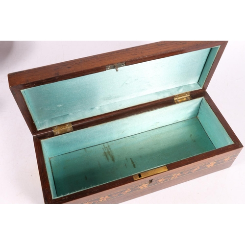 11 - Specimen wood Tunbridgeware hinge top box, 26cm.