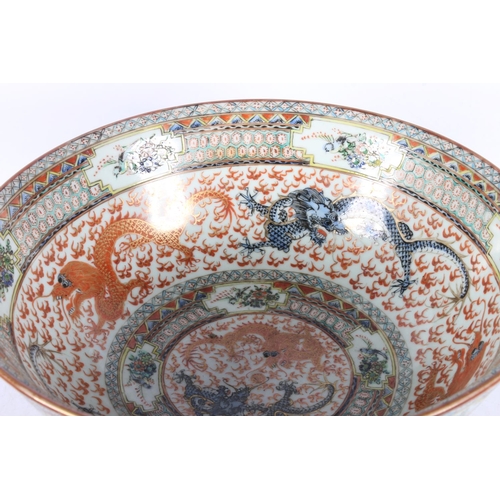 159 - Chinese dragon decorated bowl, on stand.