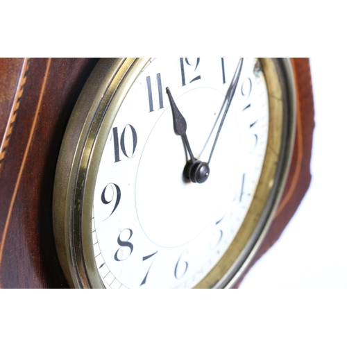 16 - Mahogany Art Nouveau mantel clock, having mother-of-pearl inlay, 30cm high.