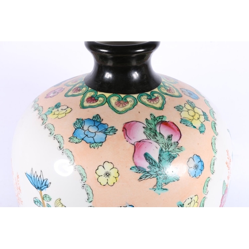 160 - Modern Chinese vase decorated with birds amongst flowers, 36cm high.