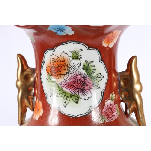 173 - Modern Chinese twin-handled vase, decorated with ladies in a garden, 45cm.